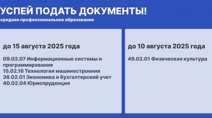 Продолжается прием документов на среднее профессиональное образование